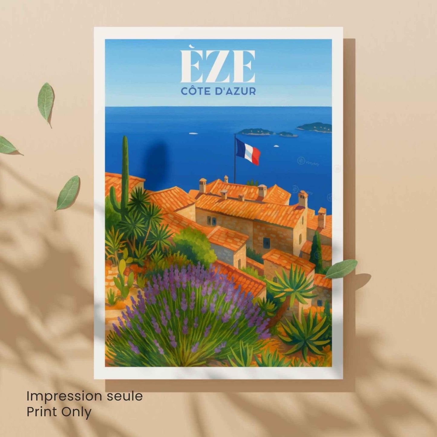 Affiche Èze, Côte d’Azur – Vue sur les toits et la Méditerranée - Affiche Côte d’Azur
