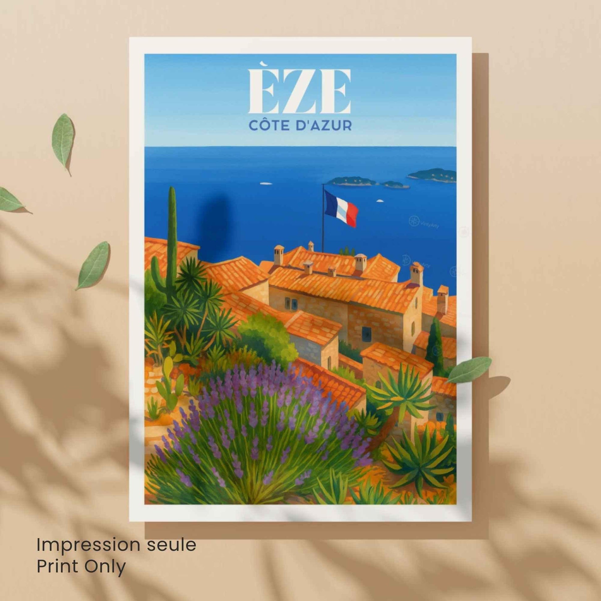 Affiche Èze, Côte d’Azur – Vue sur les toits et la Méditerranée - Affiche Côte d’Azur