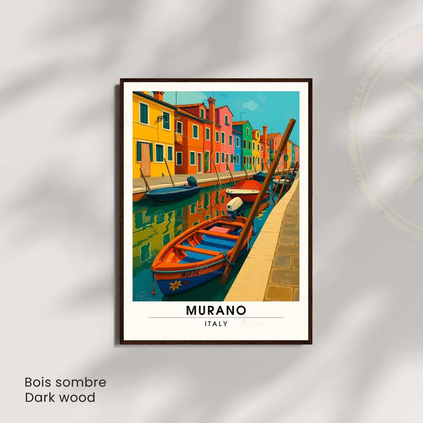 Affiche Murano Italie – Maisons colorées et barques sur le canal