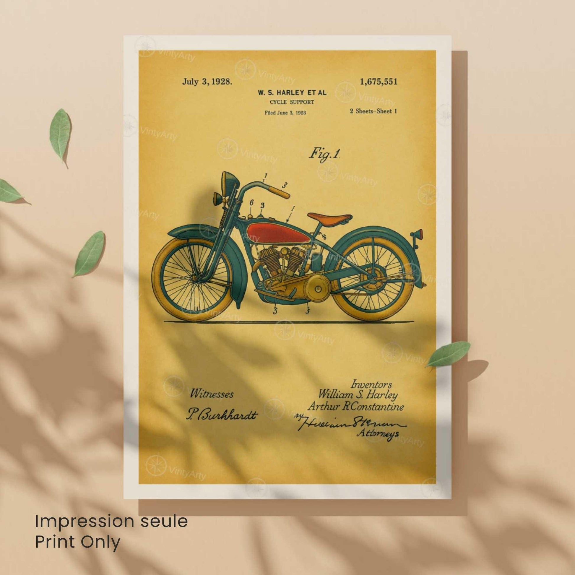 Affiche Brevet Moto Vintage – Poster Technique 1928 | Décoration Industrielle & Mécanique Rétro