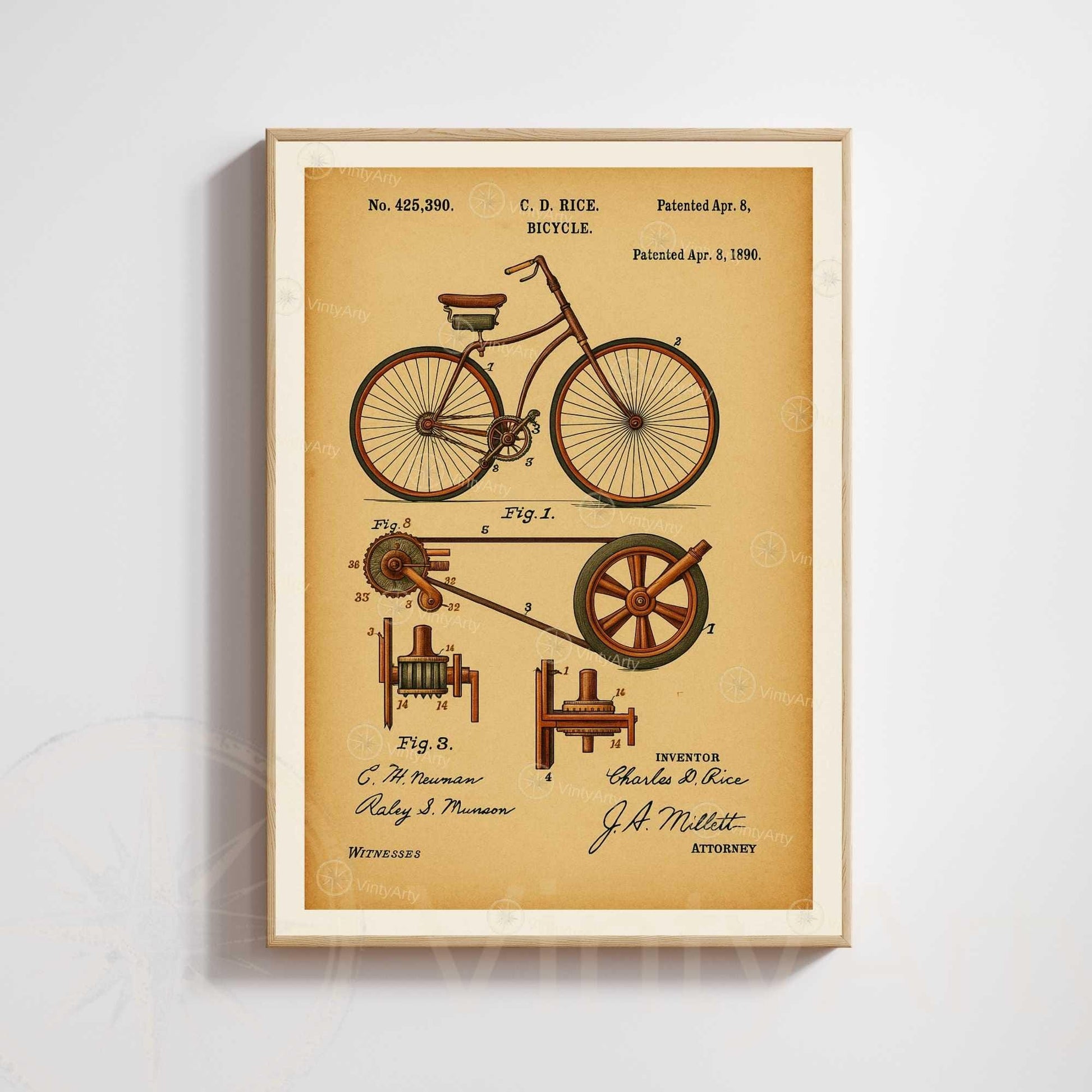 Affiche Brevet Vélo Vintage – Poster Technique 1890 | Décoration Industrielle & Atelier Rétro