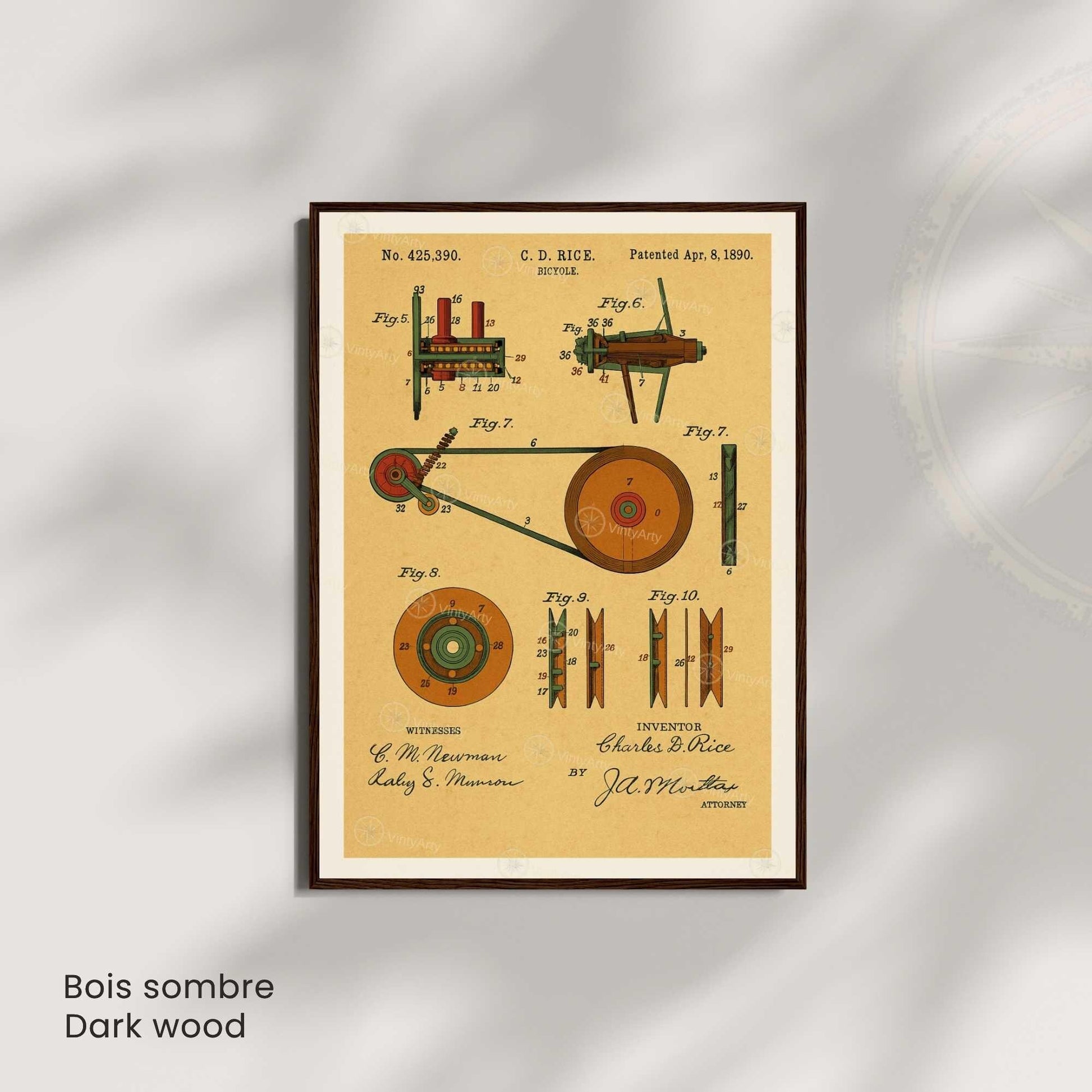 Affiche Brevet Vélo Vintage – Schémas Techniques 1890 | Poster Industriel & Mécanique Rétro
