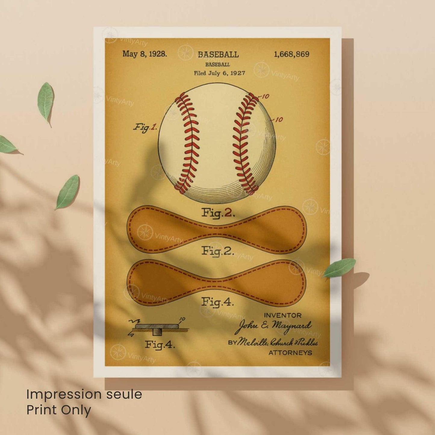 Affiche Brevet Balle de Baseball Vintage – Poster Sportif 1928 | Art Industriel & Décoration Rétro