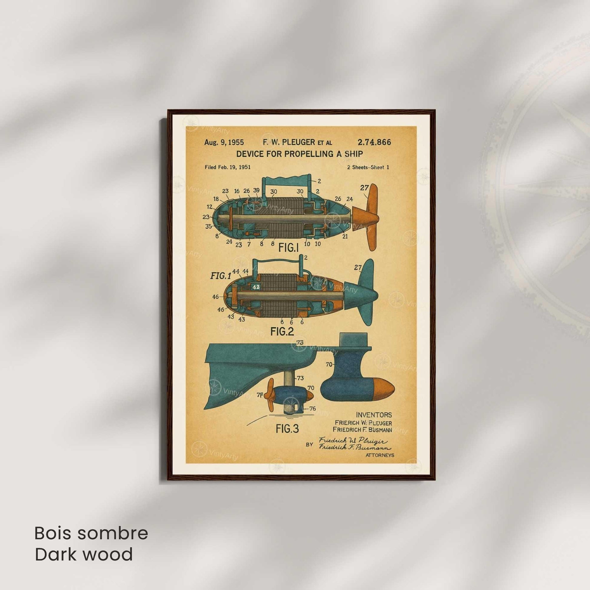 Affiche Brevet Propulsion Marine Vintage – Poster Technique 1955 | Art Industriel & Décoration Mécanique