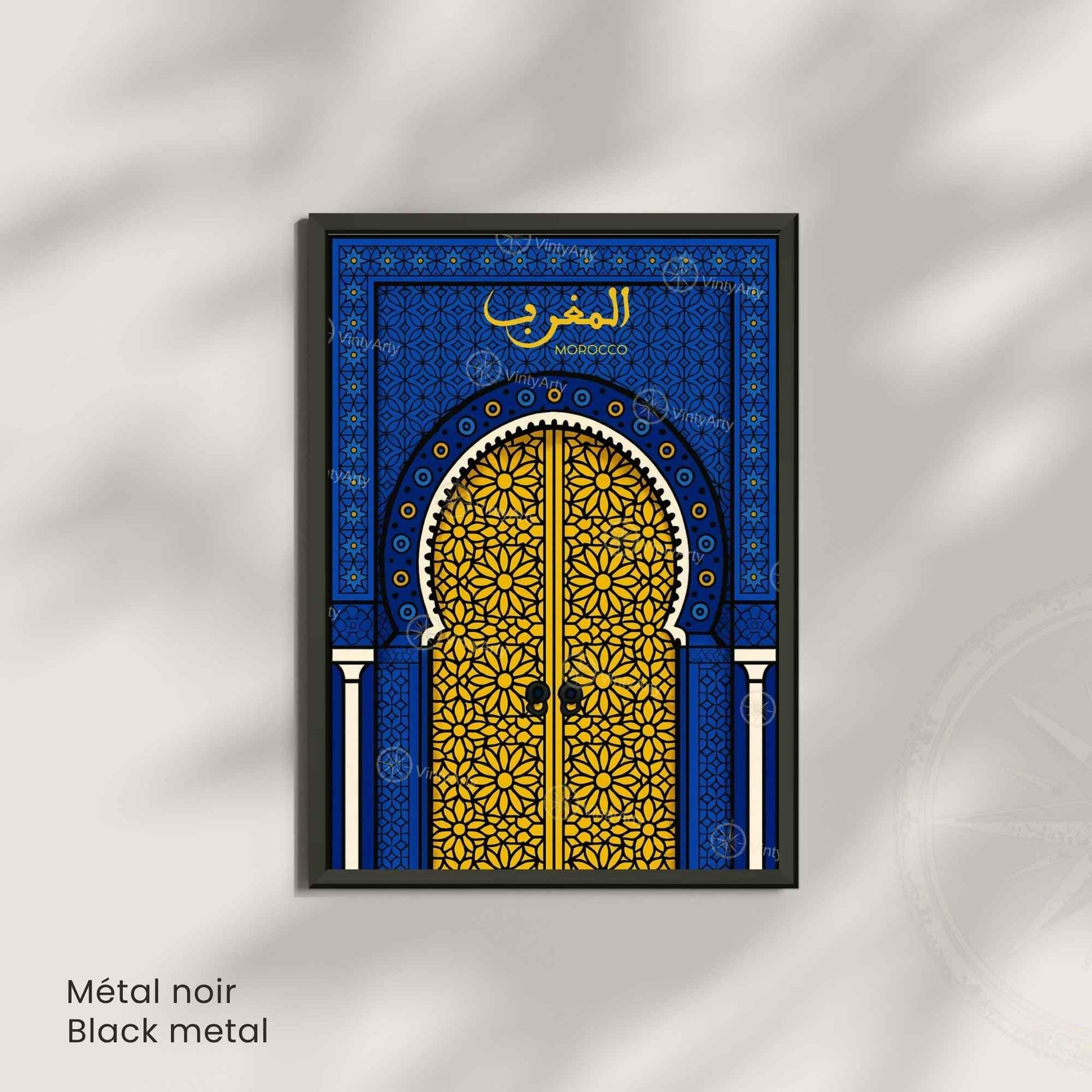 Affiche Maroc – Porte Dorée et Motifs Zellige | Art Oriental & Décoration Murale Marocaine