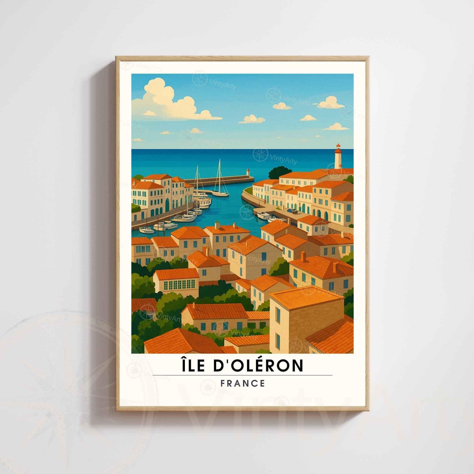 Affiche Île d’Oléron – Vue sur le Port et les Toits | Affiche Côte Atlantique – Charente-Maritime