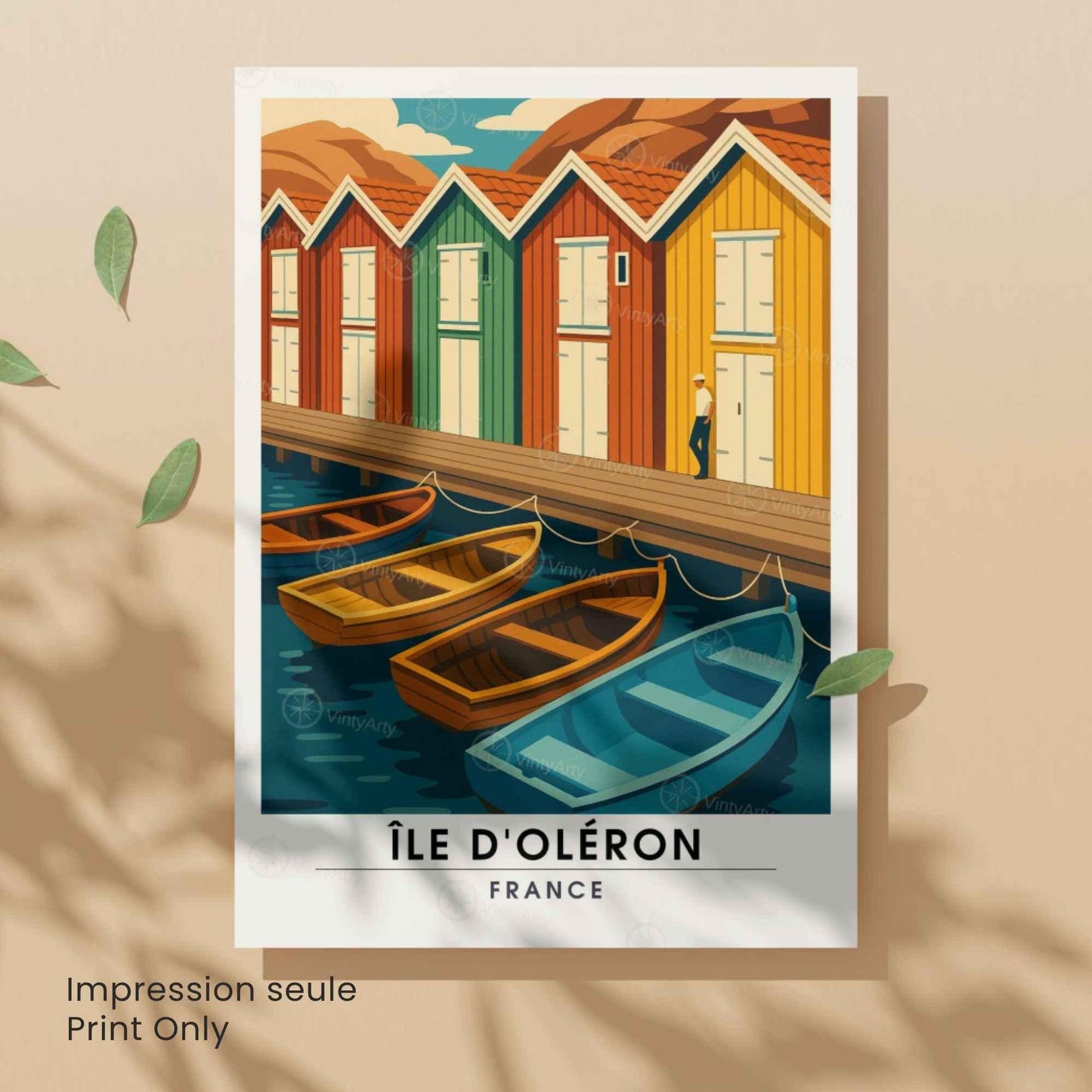 Affiche Île d’Oléron – Cabanes colorées & Barques | Affiche Charente-Maritime – Côte Atlantique