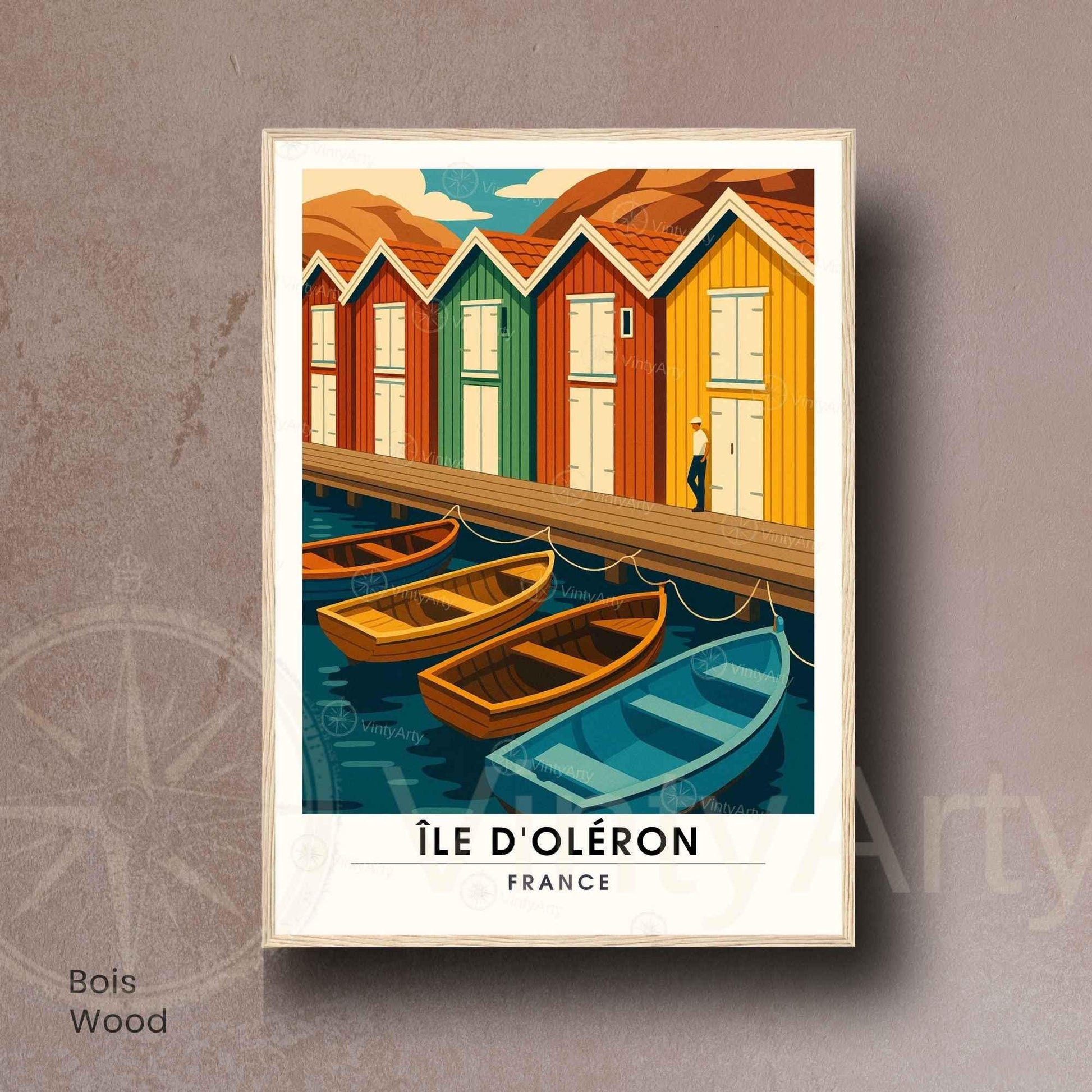 Affiche Île d’Oléron – Cabanes colorées & Barques | Affiche Charente-Maritime – Côte Atlantique