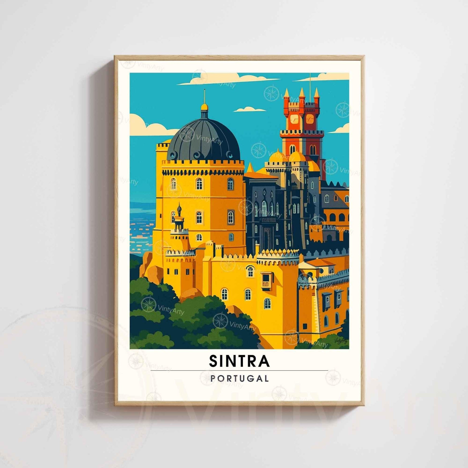 Affiche Sintra Portugal – Palais de Pena | Affiche de Voyage Vintage & Architecture Colorée