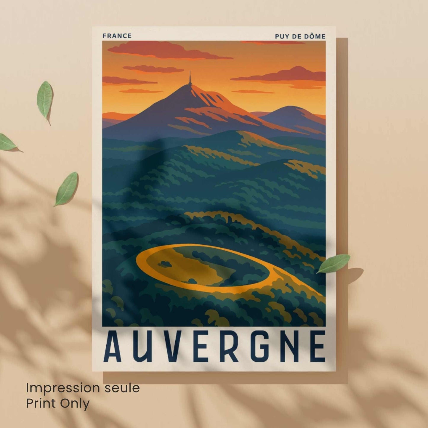 Affiche Auvergne – Puy de Dôme | Affiche Vintage France | Illustration Montagne