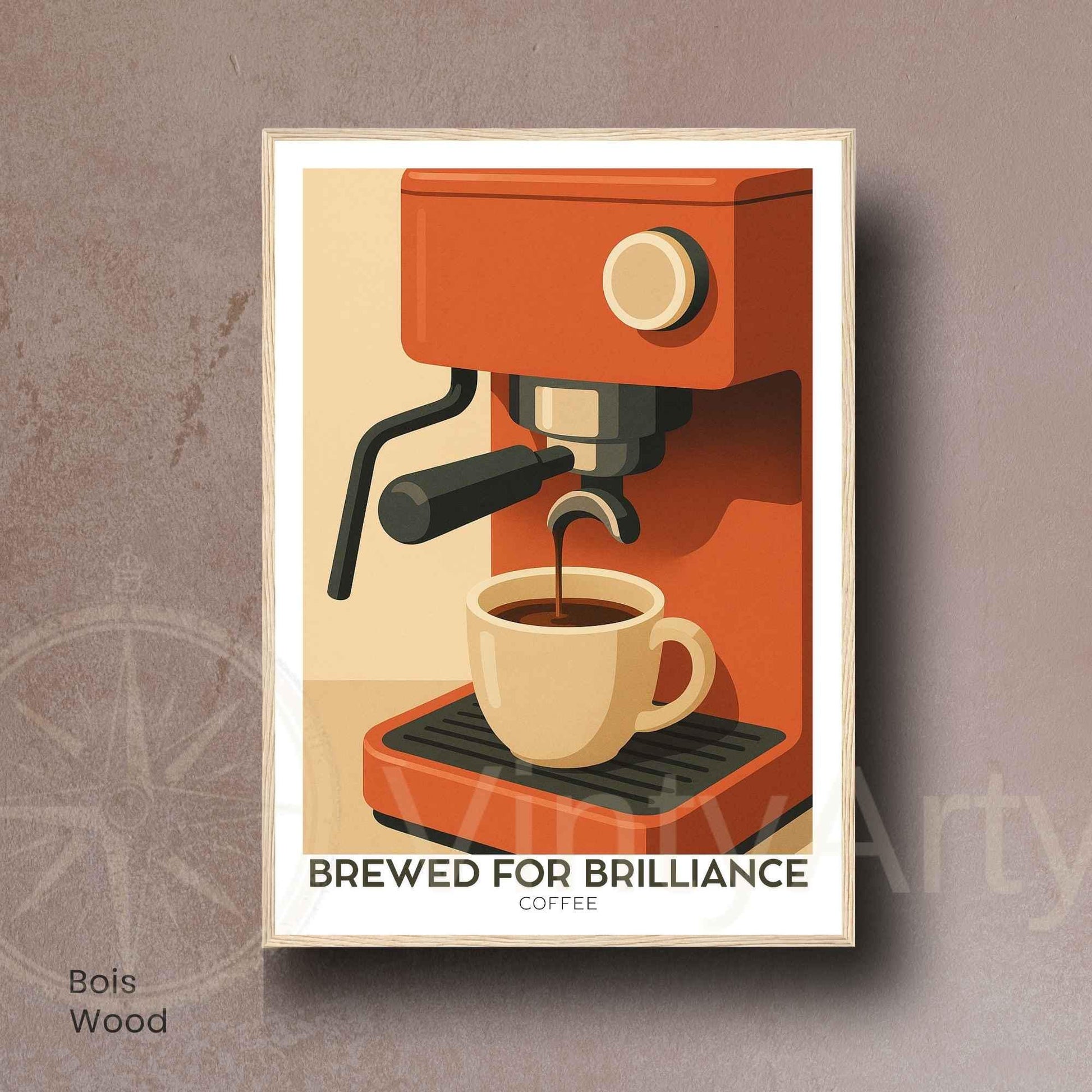 Affiche Café – Brewed for Brilliance | Illustration Machine à Café Vintage Moderne