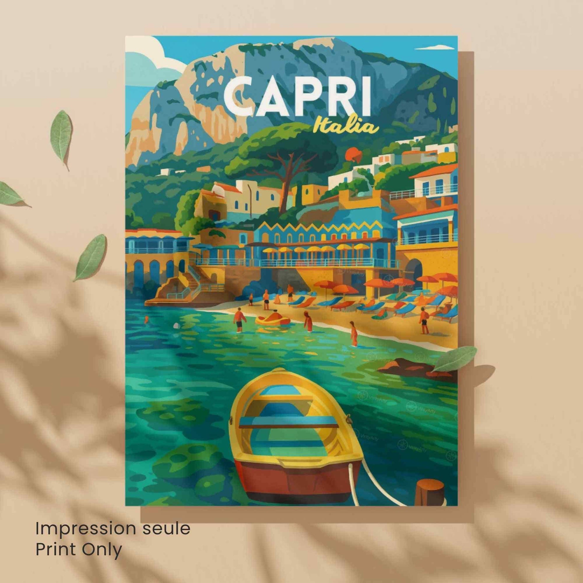 Affiche Capri – Italie | Poster Côte Amalfitaine | Illustration graphique Méditerranée vintage