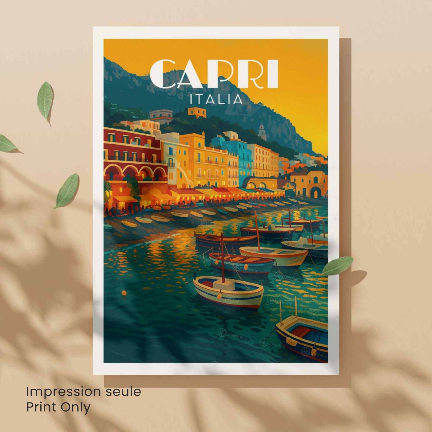 Affiche Capri – Italie | Poster Vintage Méditerranéen | Illustration Coucher de Soleil Italien