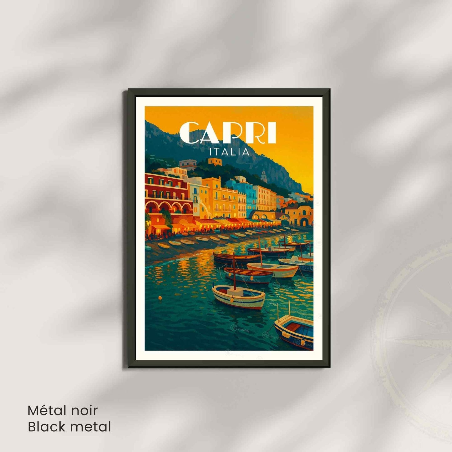 Affiche Capri – Italie | Poster Vintage Méditerranéen | Illustration Coucher de Soleil Italien