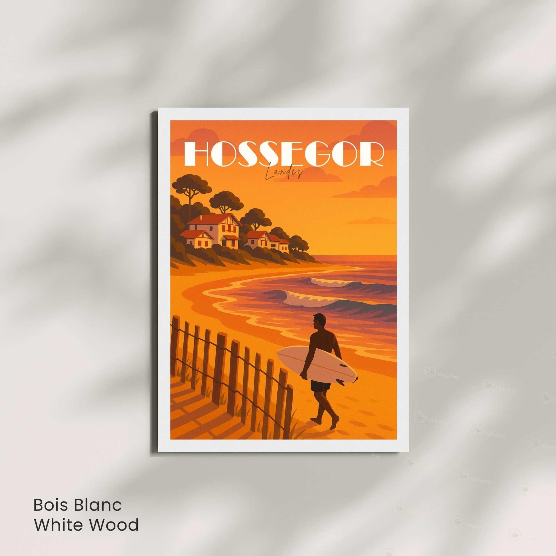 Affiche Hossegor – Landes | Illustration Surf au Coucher du Soleil | Poster Vintage Océan Atlantique