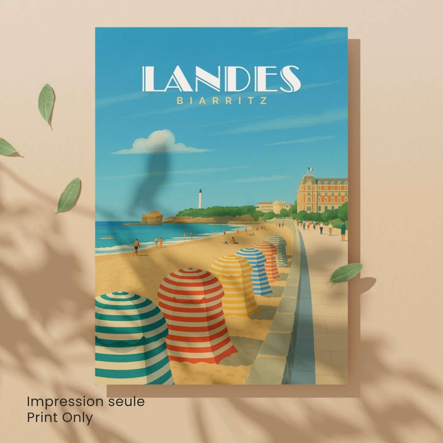 Affiche Landes – Biarritz | Poster Vintage Côte Atlantique | Illustration Plage et Océan