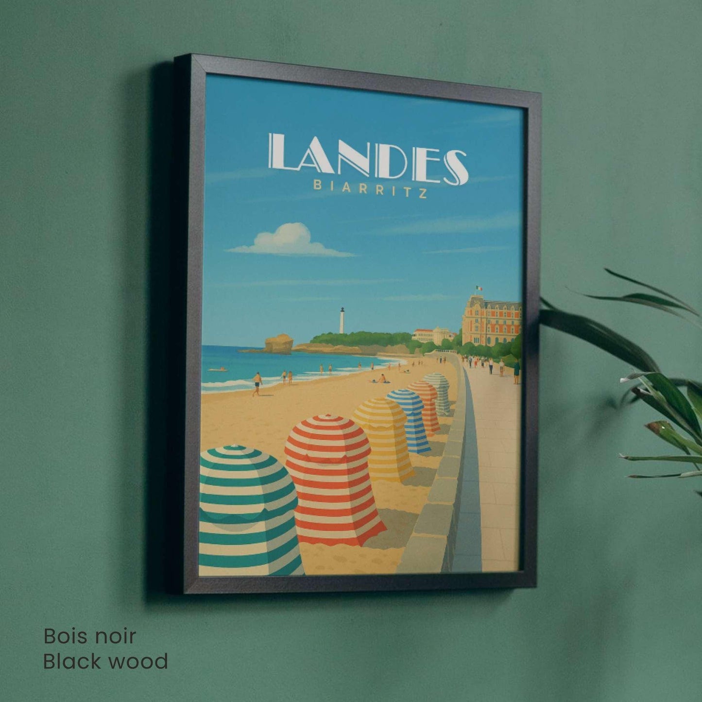 Affiche Landes – Biarritz | Poster Vintage Côte Atlantique | Illustration Plage et Océan