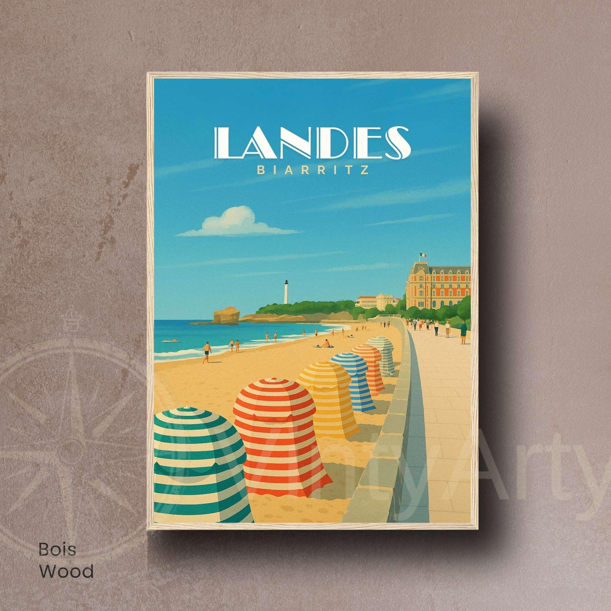 Affiche Landes – Biarritz | Poster Vintage Côte Atlantique | Illustration Plage et Océan