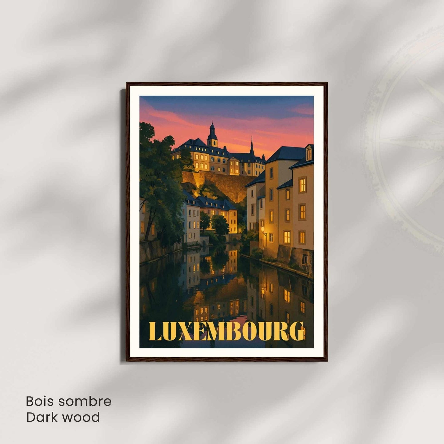 Affiche Luxembourg Nuit – Poster vintage du Grund et de la vieille ville illuminée