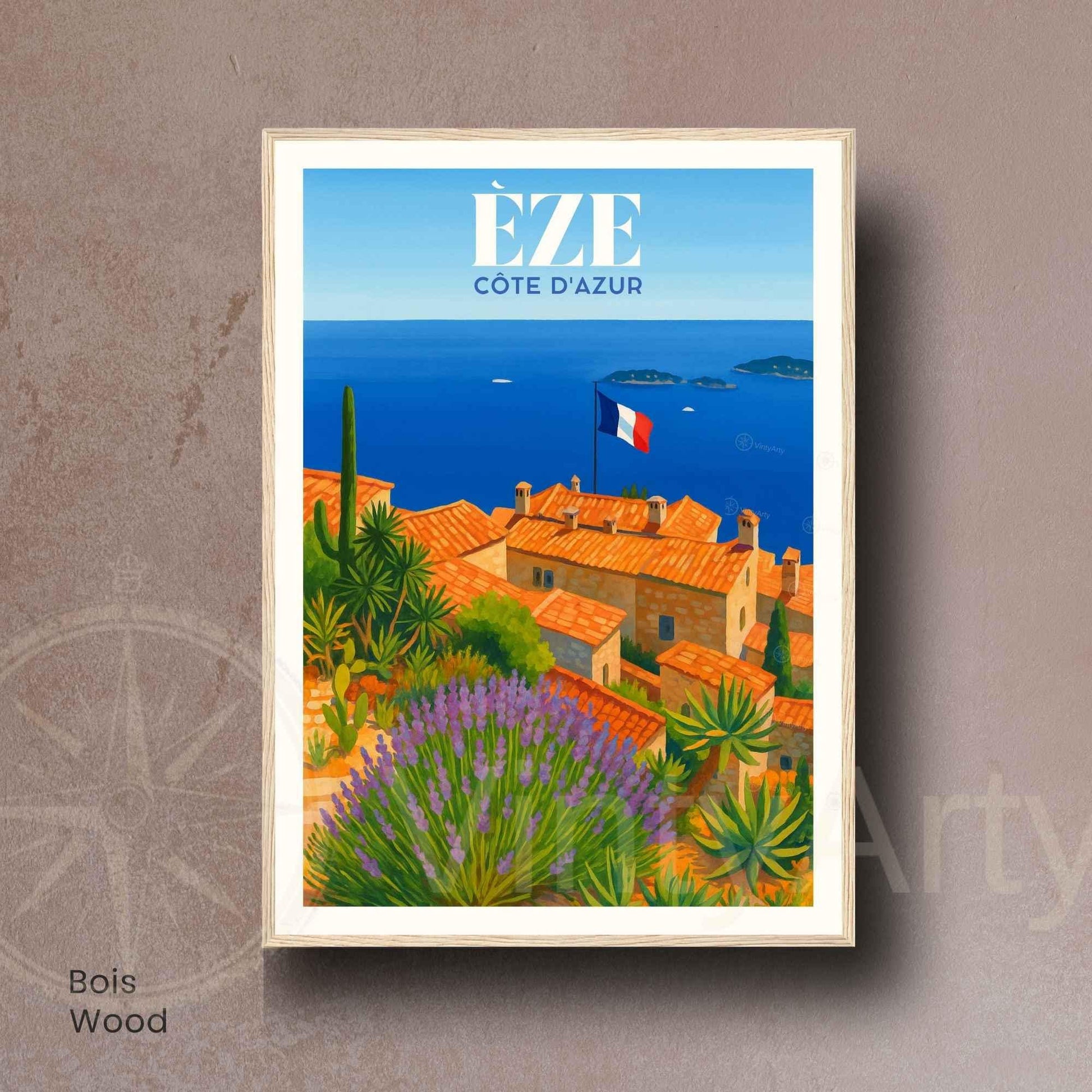 Affiche Èze, Côte d’Azur – Vue sur les toits et la Méditerranée - Affiche Côte d’Azur