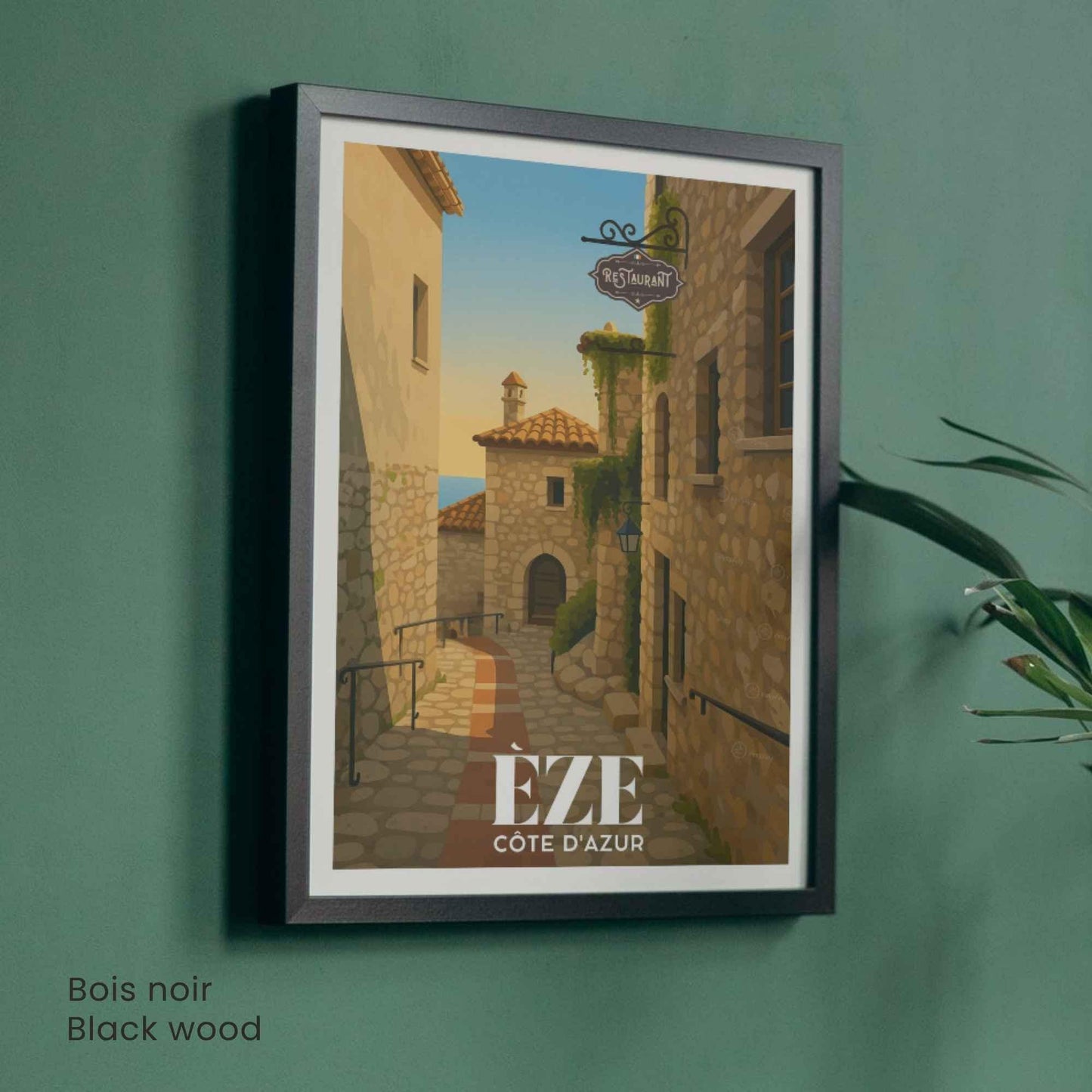 Affiche Èze, Côte d’Azur – Ruelle en pierre au coucher du soleil