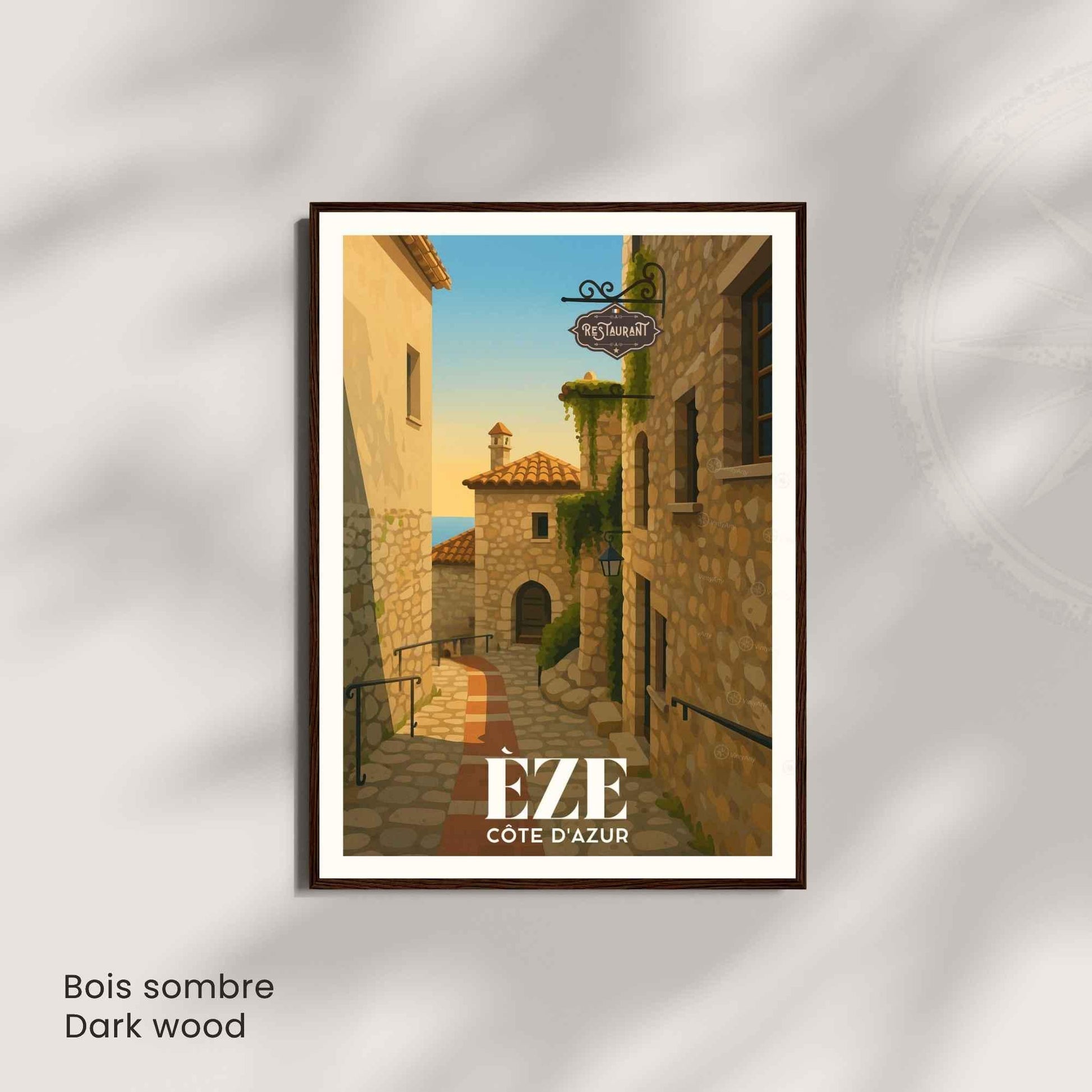Affiche Èze, Côte d’Azur – Ruelle en pierre au coucher du soleil