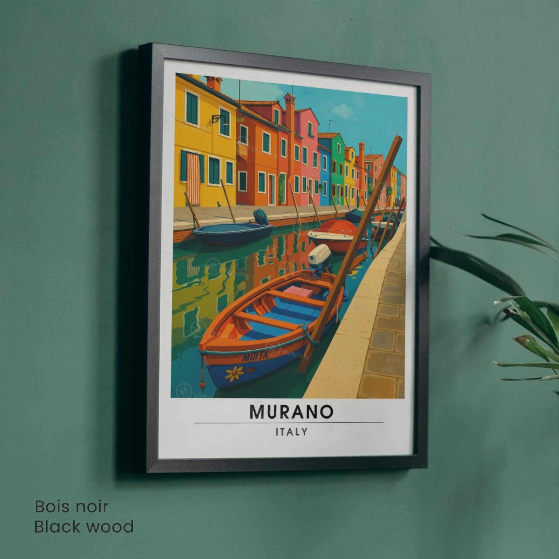 Affiche Murano Italie – Maisons colorées et barques sur le canal