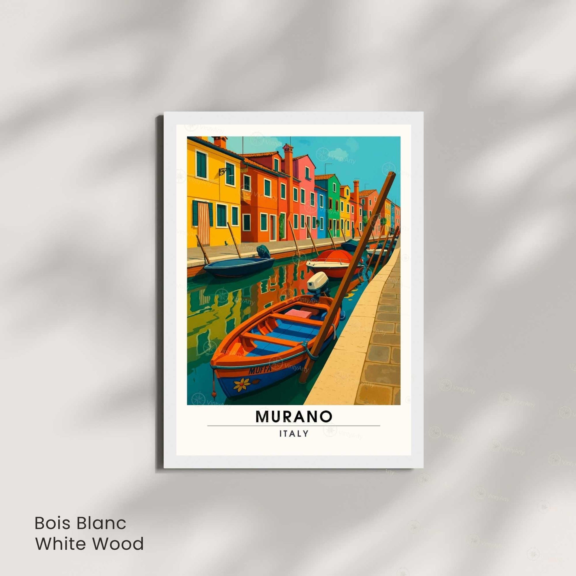 Affiche Murano Italie – Maisons colorées et barques sur le canal