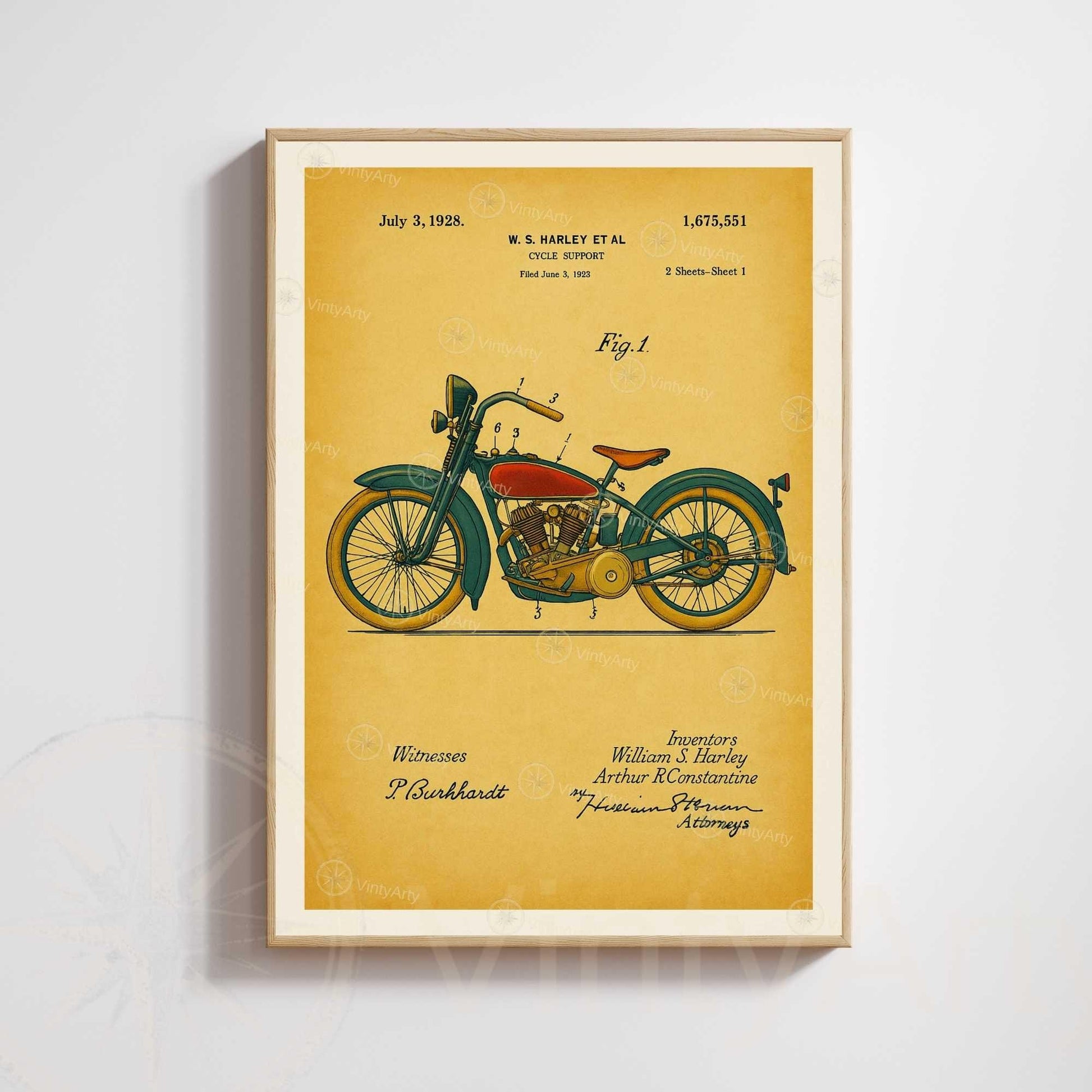 Vintage Motorcycle Patent Poster – 1928 Technical Blueprint | Industrial Garage Wall Art