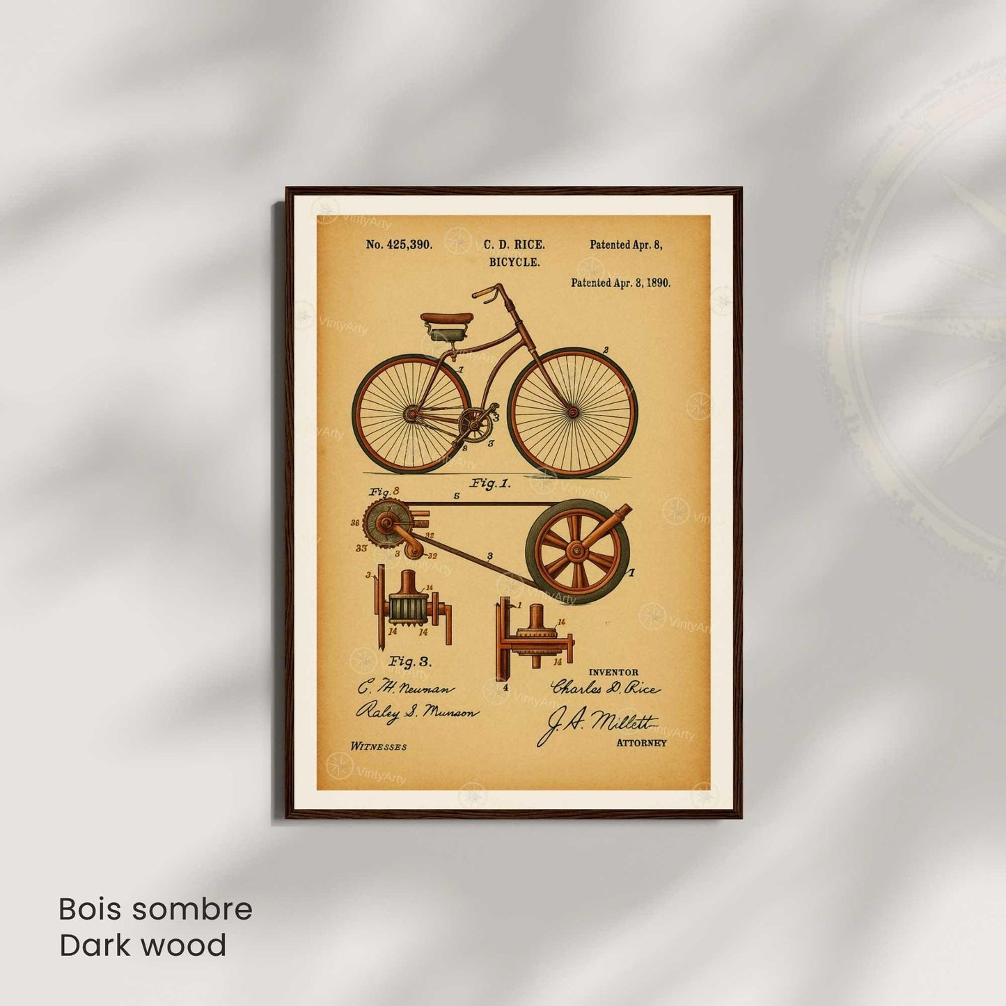 Affiche Brevet Vélo Vintage – Poster Technique 1890 | Décoration Industrielle & Atelier Rétro