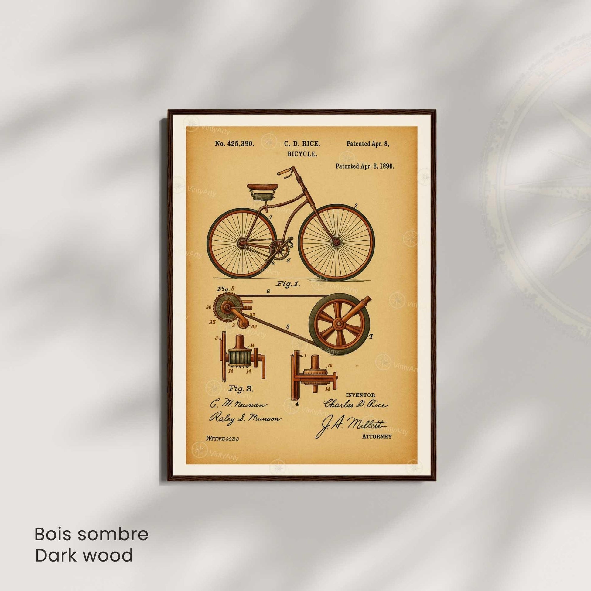 Affiche Brevet Vélo Vintage – Poster Technique 1890 | Décoration Industrielle & Atelier Rétro
