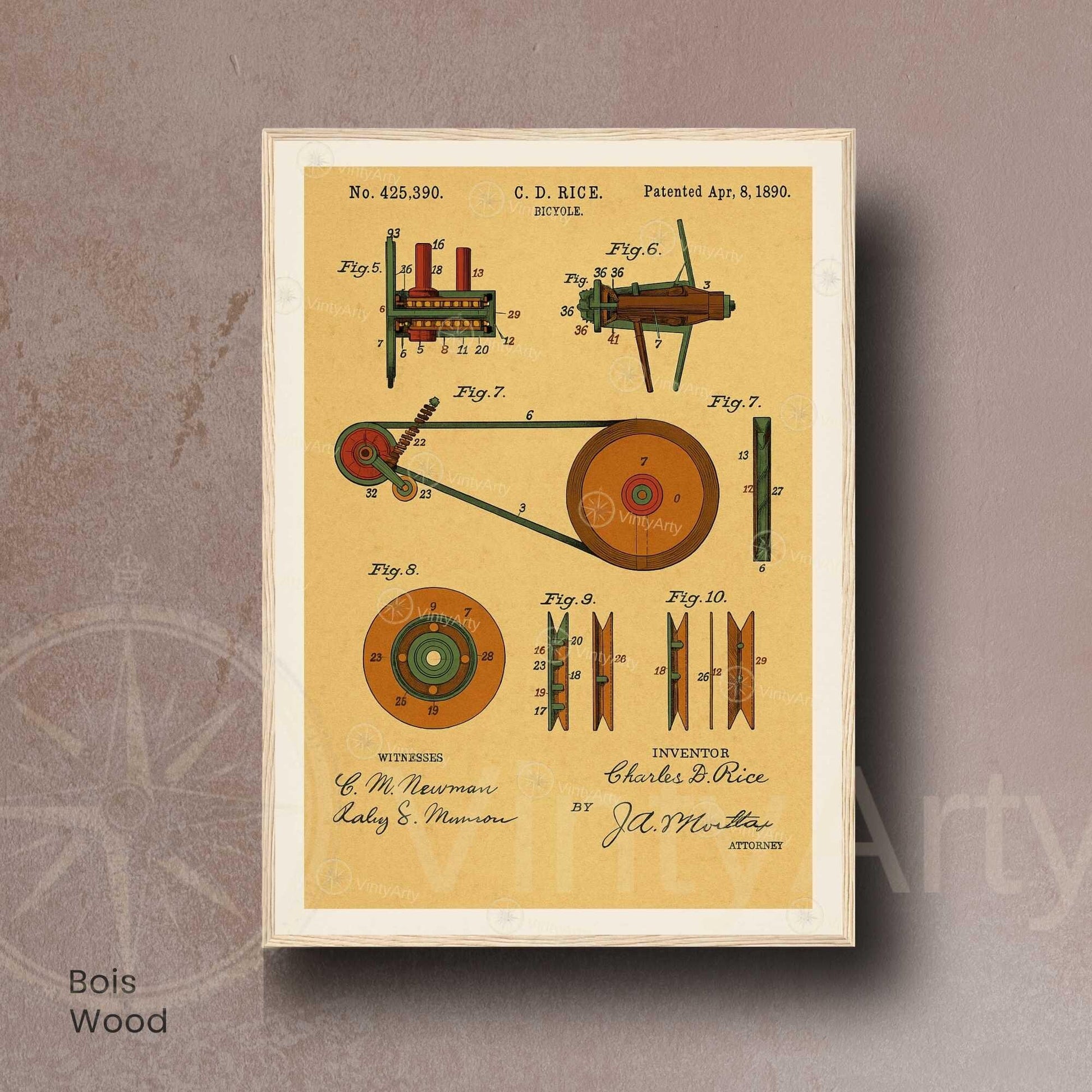 Affiche Brevet Vélo Vintage – Schémas Techniques 1890 | Poster Industriel & Mécanique Rétro
