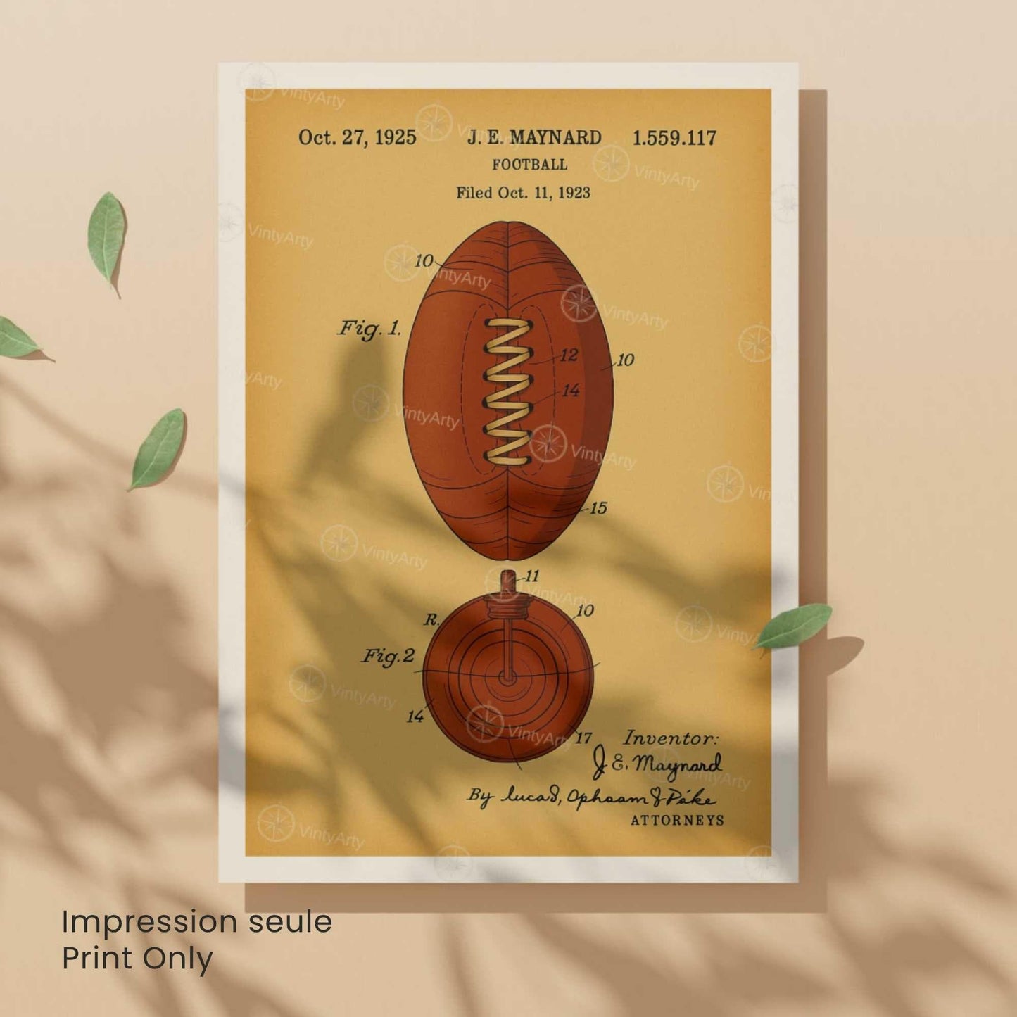 Affiche Brevet Ballon de Football Vintage – Poster Sportif 1925 | Décoration Industrielle & Design Rétro