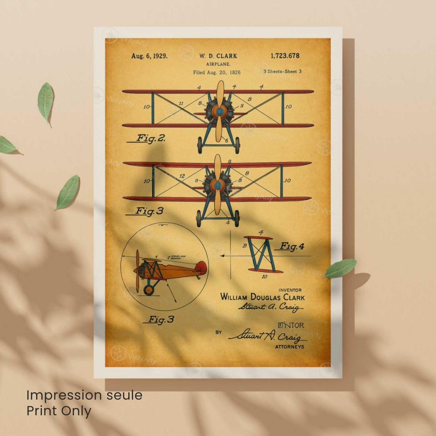 Affiche Brevet Avion Vintage – Poster Aéronautique 1929 | Art Industriel & Décoration Technique