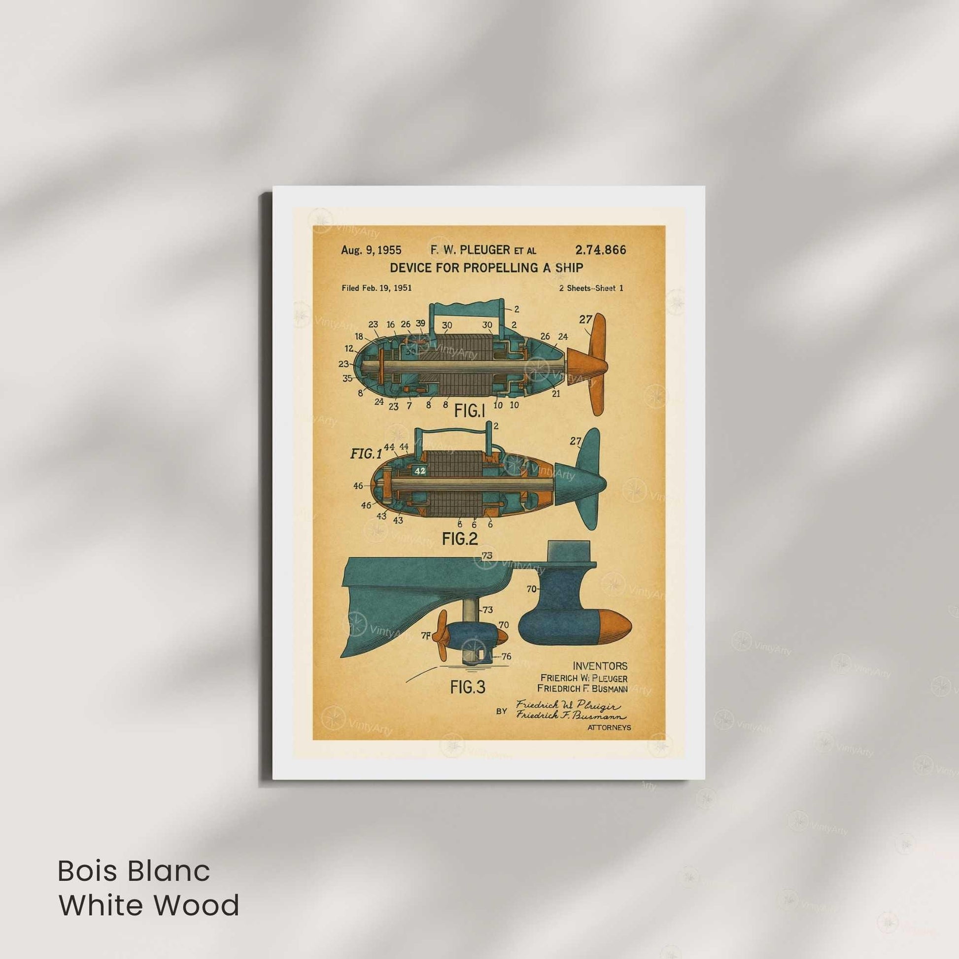 Affiche Brevet Propulsion Marine Vintage – Poster Technique 1955 | Art Industriel & Décoration Mécanique