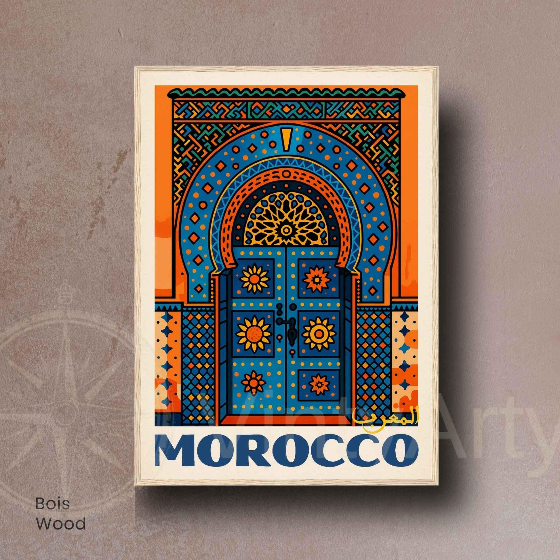 Affiche Maroc – Porte Bleue et Oranges | Impression Marocaine