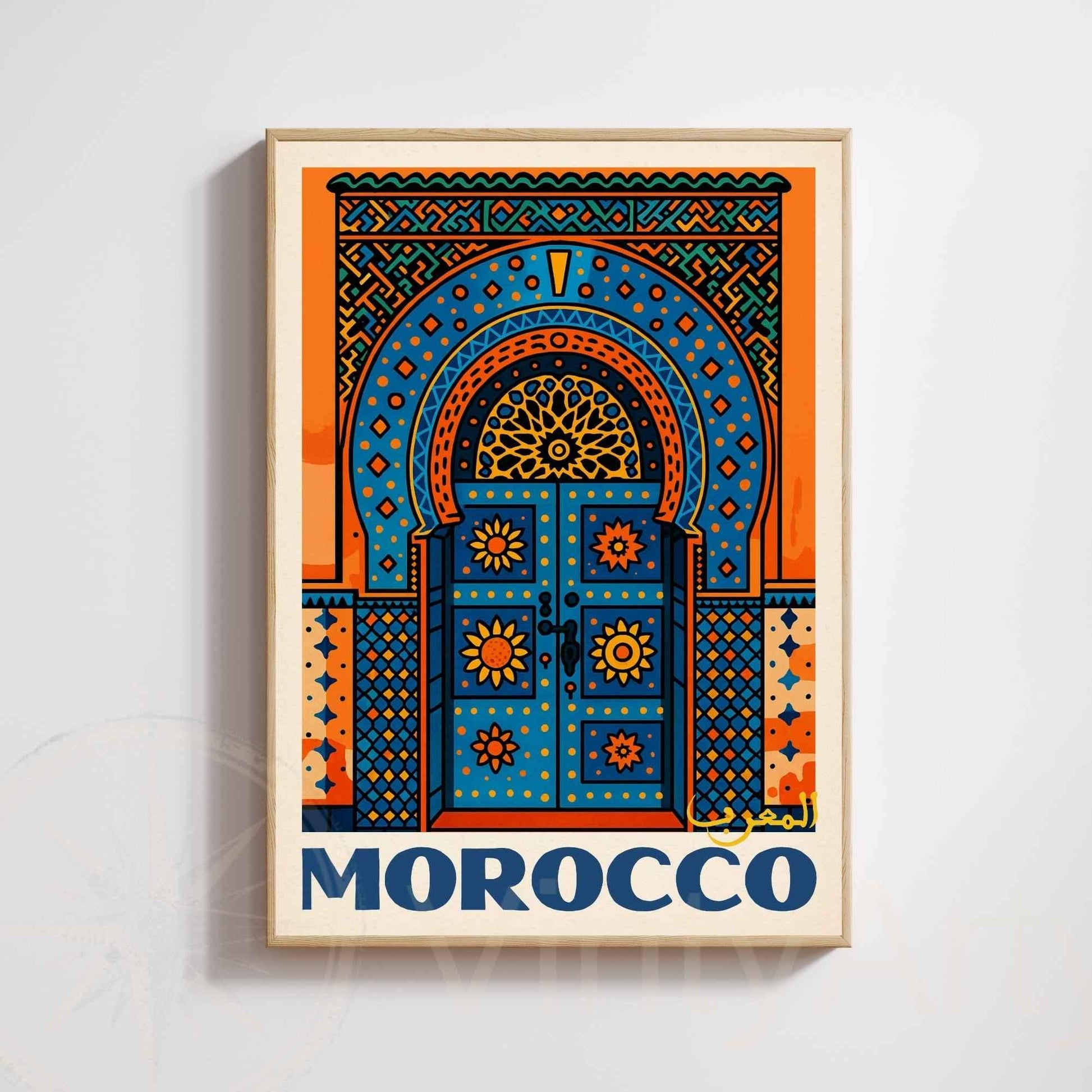 Affiche Maroc – Porte Bleue et Oranges | Impression Marocaine