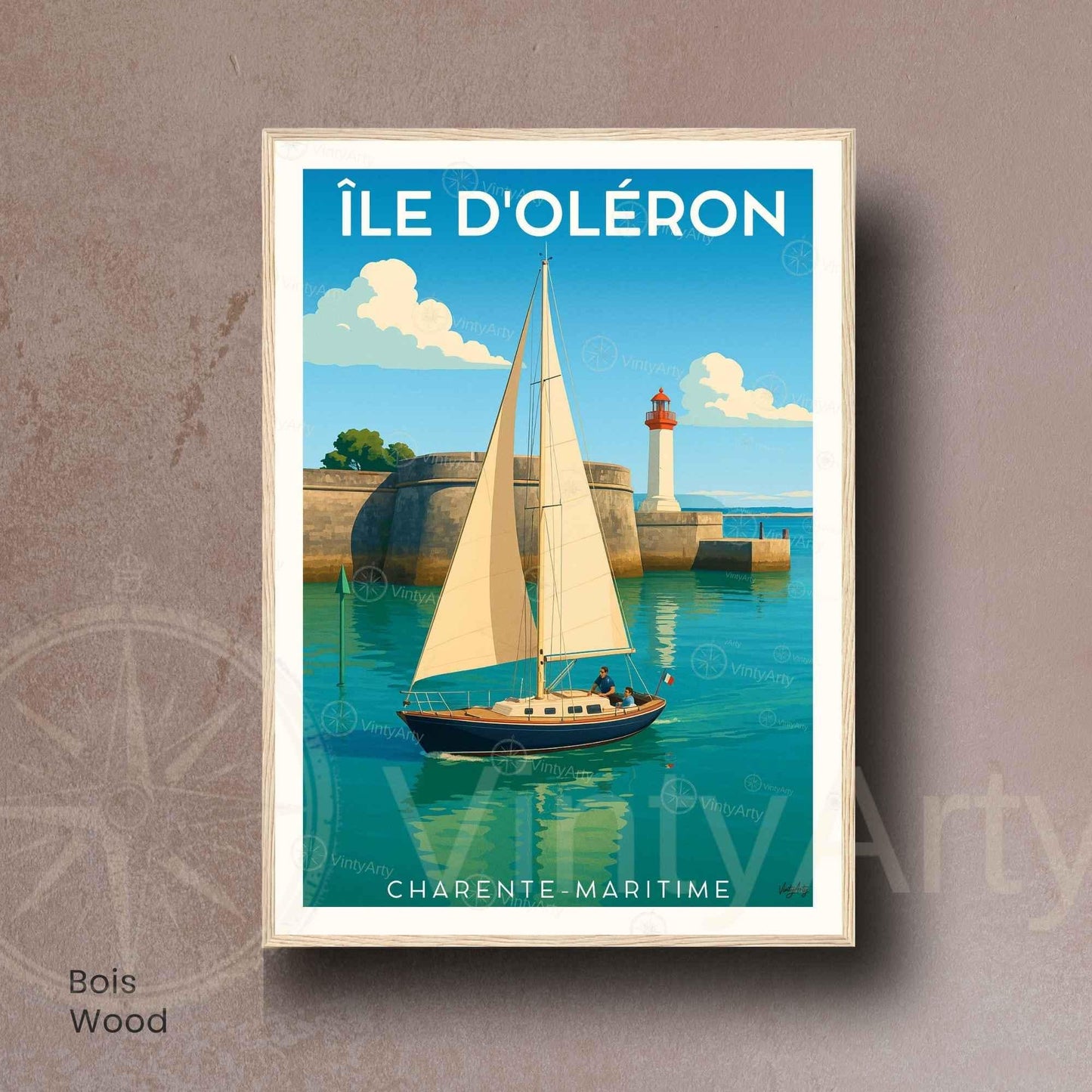 Affiche Île d’Oléron – Voilier & Phare du Port | Affiche Côte Atlantique Charente-Maritime