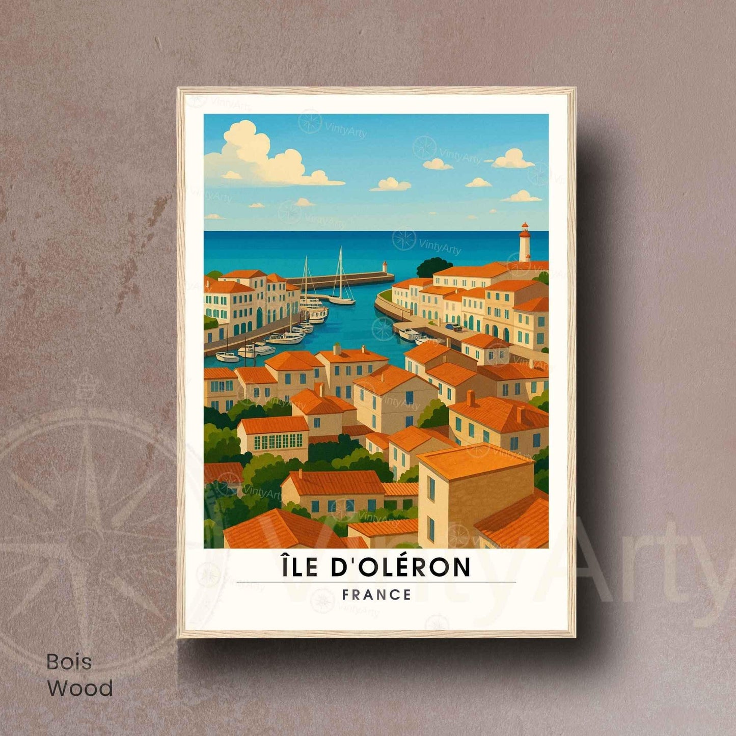 Affiche Île d’Oléron – Vue sur le Port et les Toits | Affiche Côte Atlantique – Charente-Maritime
