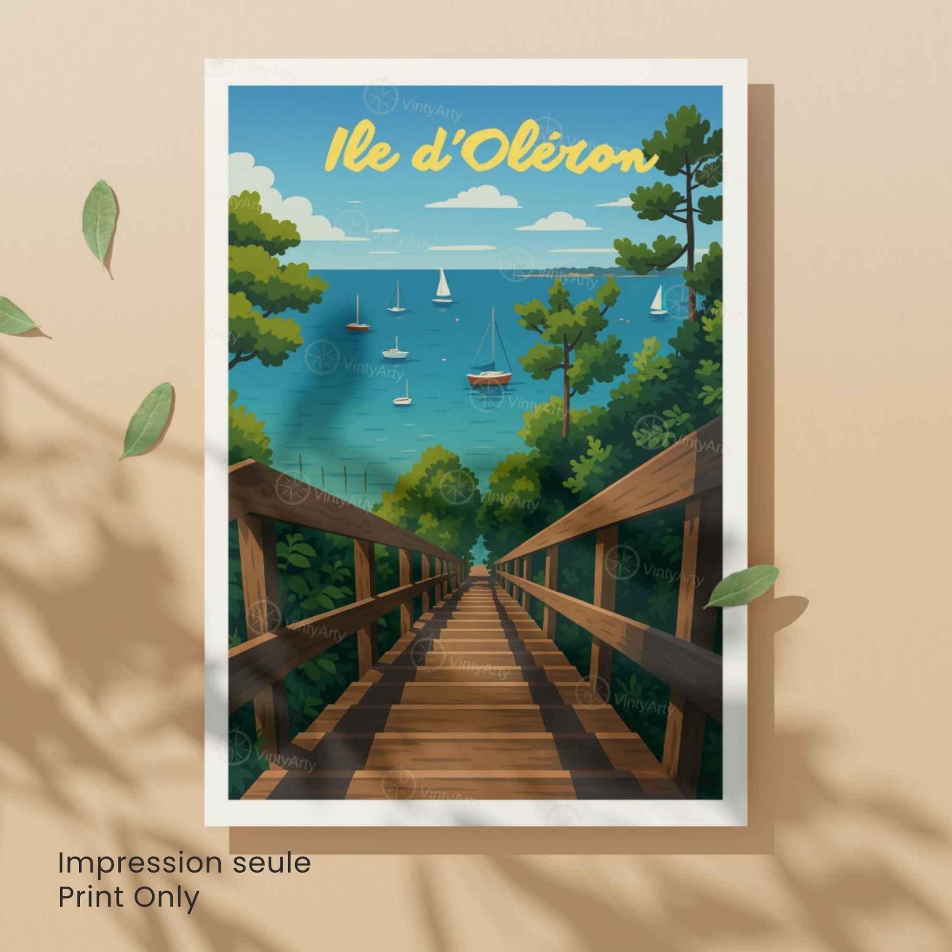 Affiche Île d’Oléron – Vue sur la mer et les voiliers | Affiche Vintage Côte Atlantique – France
