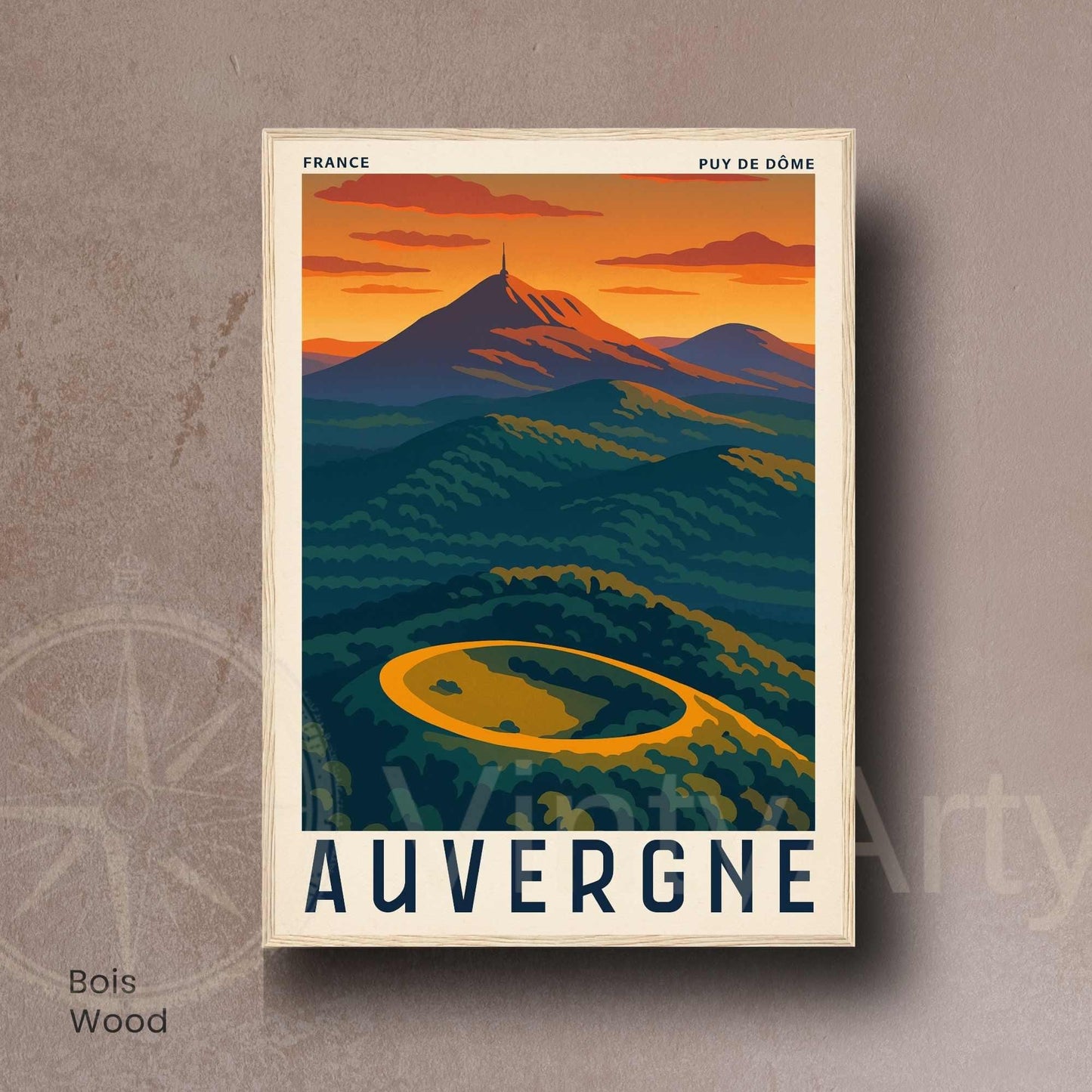Affiche Auvergne – Puy de Dôme | Affiche Vintage France | Illustration Montagne