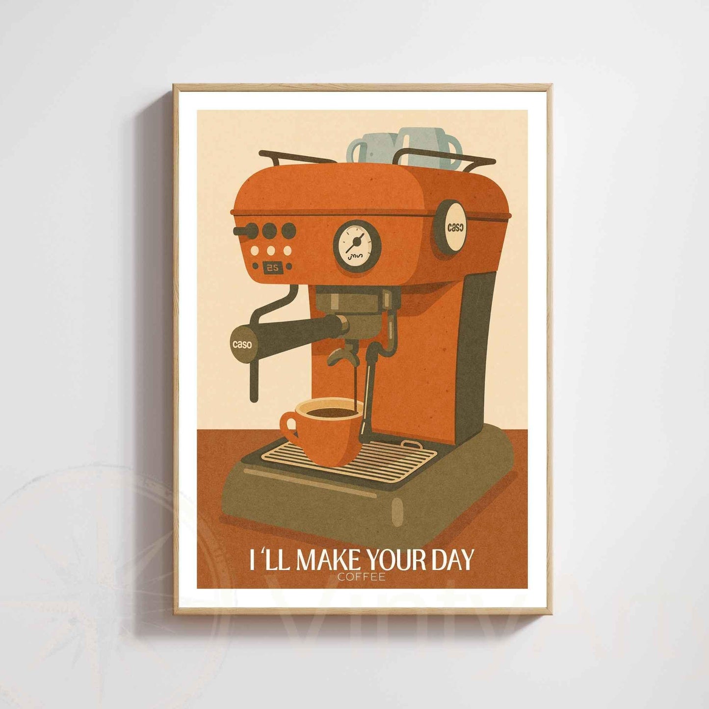 Affiche Café – Machine Espresso Vintage | Illustration Rétro Moderne “I’ll Make Your Day”