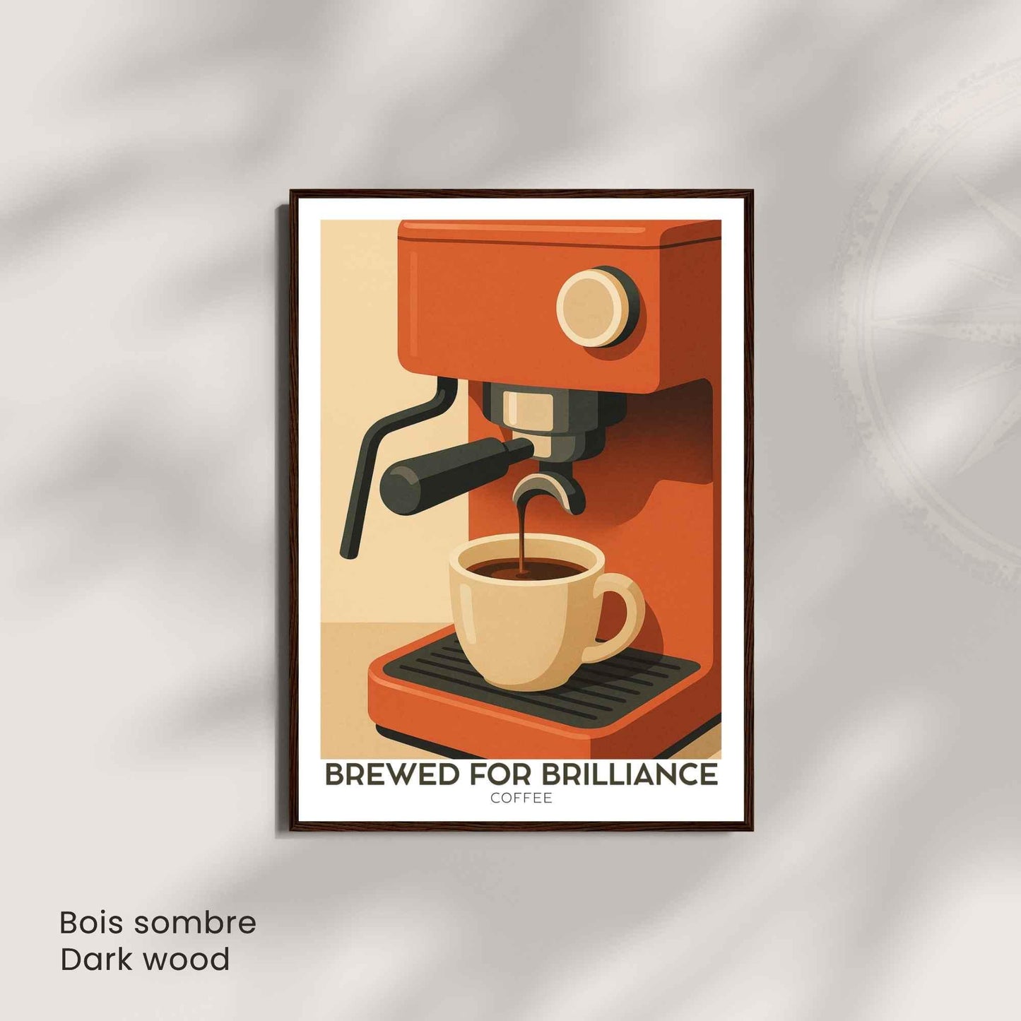 Affiche Café – Brewed for Brilliance | Illustration Machine à Café Vintage Moderne