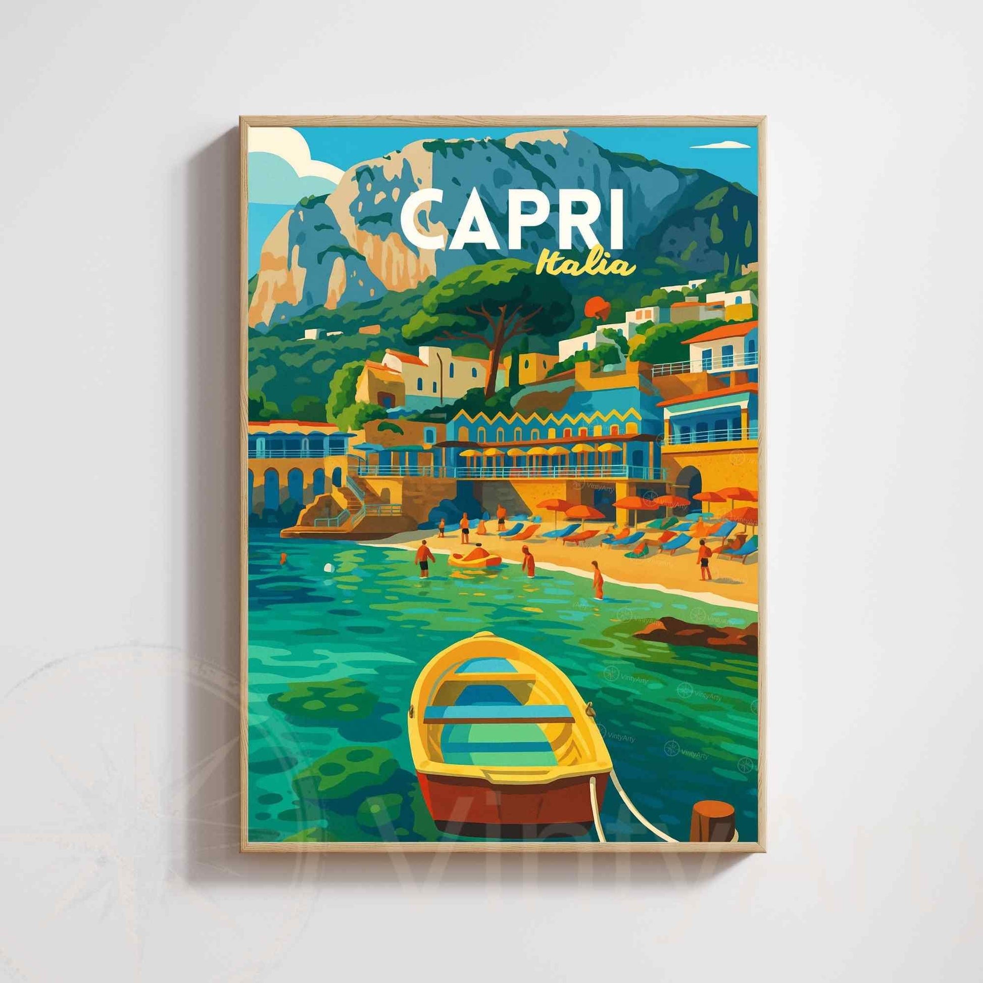 Affiche Capri – Italie | Poster Côte Amalfitaine | Illustration graphique Méditerranée vintage