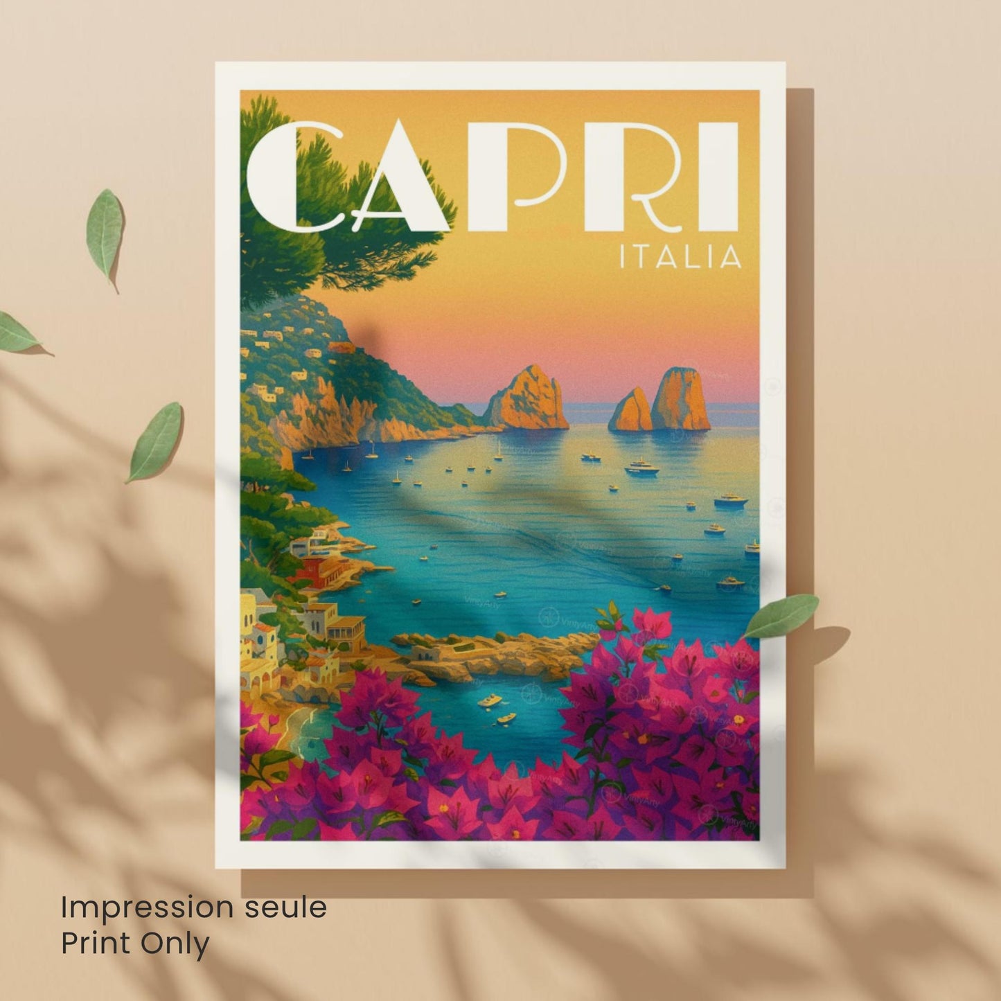 Affiche Capri – Italie | Poster Vintage Méditerranéen | Illustration Côte Amalfitaine