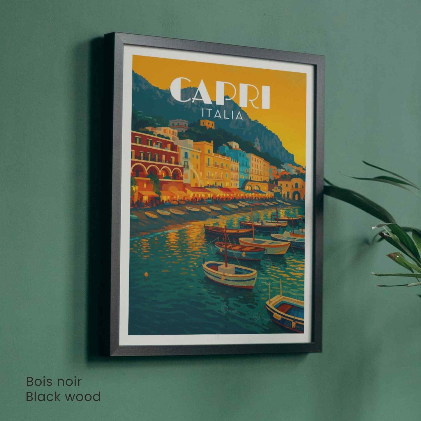 Affiche Capri – Italie | Poster Vintage Méditerranéen | Illustration Coucher de Soleil Italien