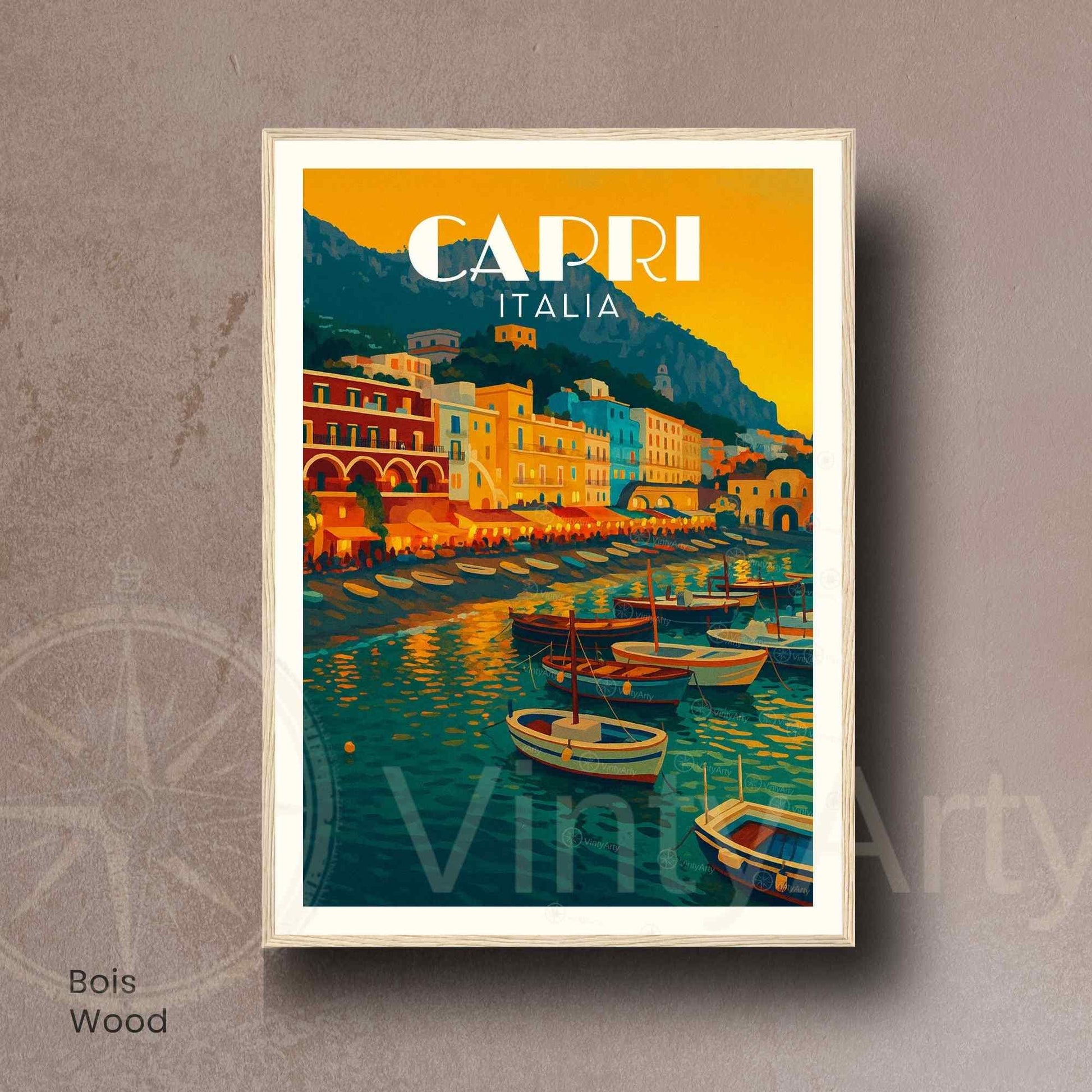Affiche Capri – Italie | Poster Vintage Méditerranéen | Illustration Coucher de Soleil Italien