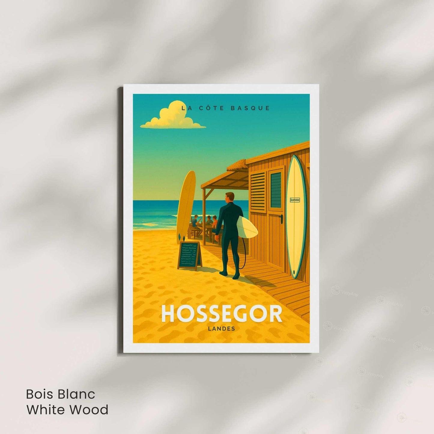 Affiche de voyage Hossegor – Landes | Illustration Surf Shack | Poster Vintage Côte Basque