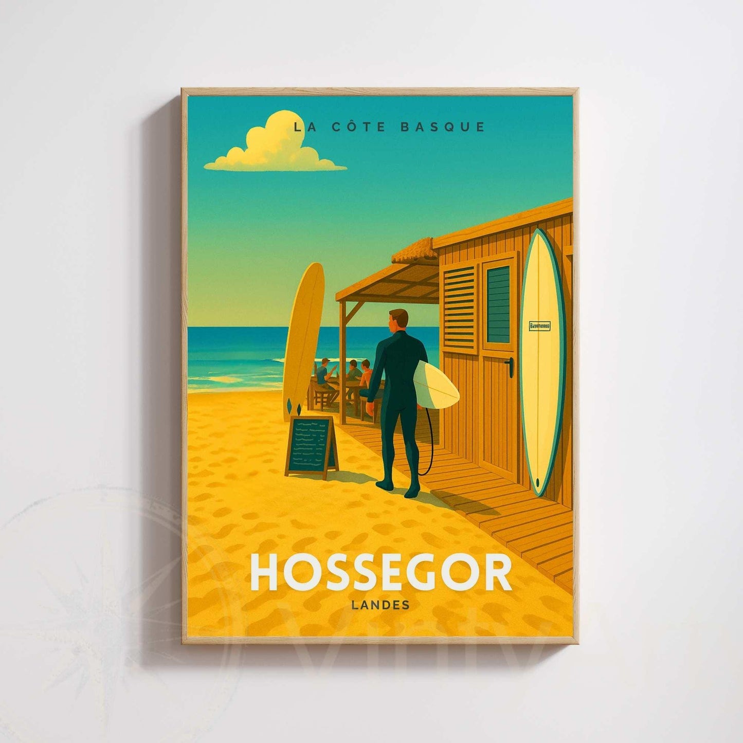 Affiche Hossegor – Landes | Illustration Surf Shack | Poster Vintage Côte Basque