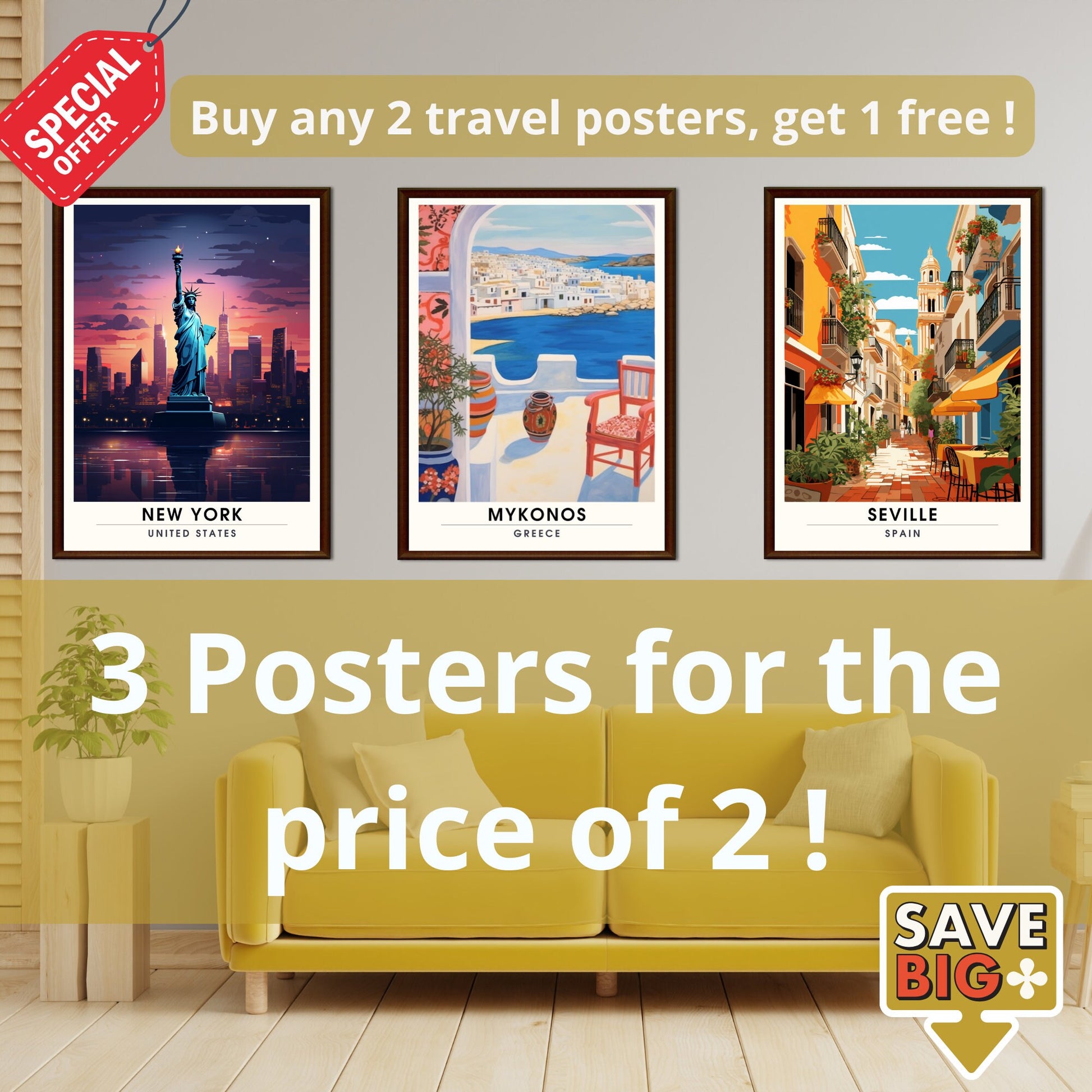 Affiche Mykonos | Poster de voyage Mykonos, Grèce